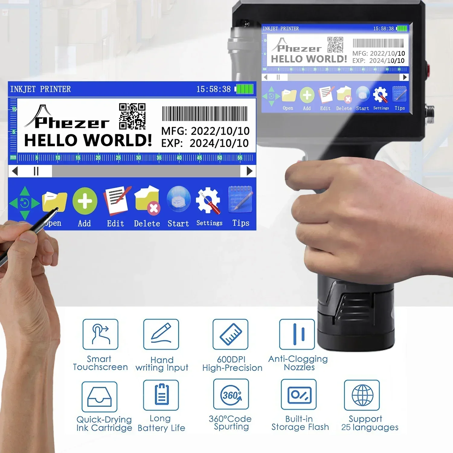 Phezer P15 Handheld Inkjet Pri - đánh giá và giá Barcode Label Printer Industrial